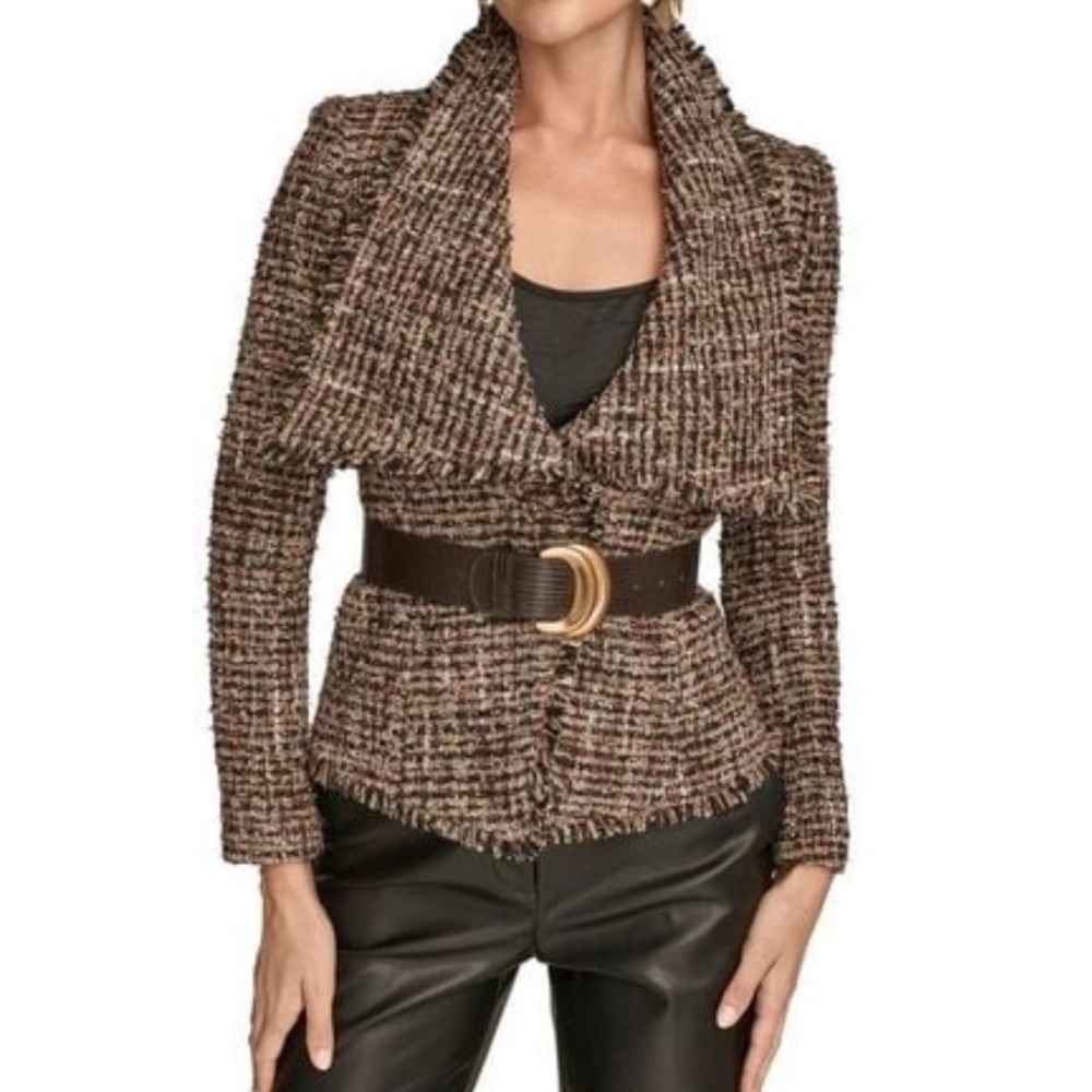 Donna Karan Women's Brown belted Tweed Jacket